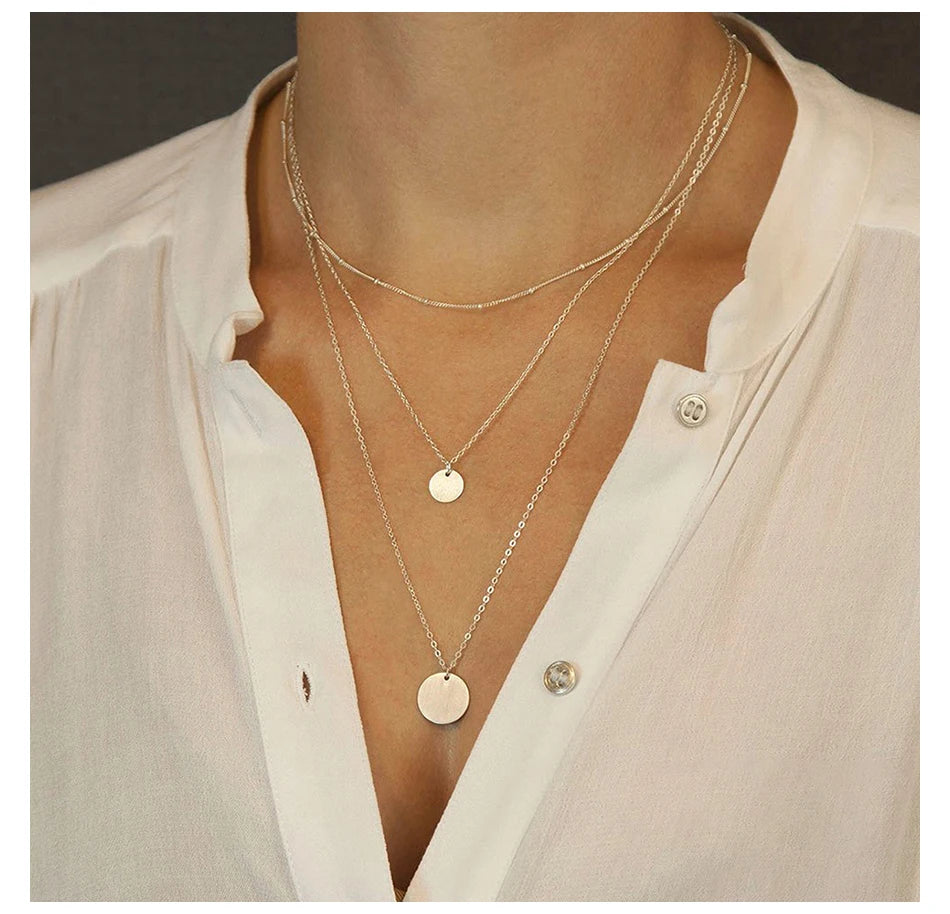 EManco Multi Layered Necklace Stainless Steel Pendant Necklace for Women Gold Choker Link Chain Necklace Set Trendy Jewelry