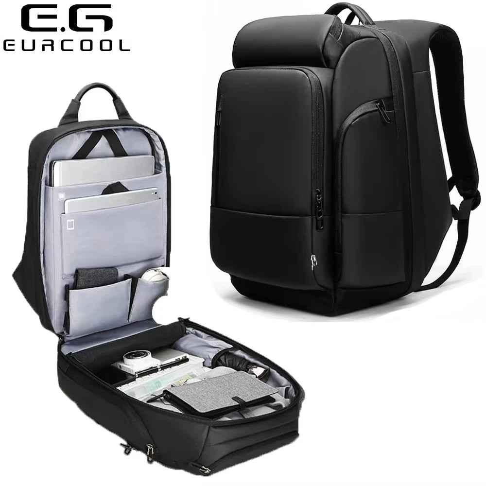 EURCOOL 40L Extra Large Vintage Travel Backpack Expandable Weekender Bag Waterproof and Airplane Approved for Men and Women