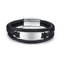 Exclusive Magnetic Closure Custom Engravable Beaded Black Multilayer Leather Bracelet for Men
