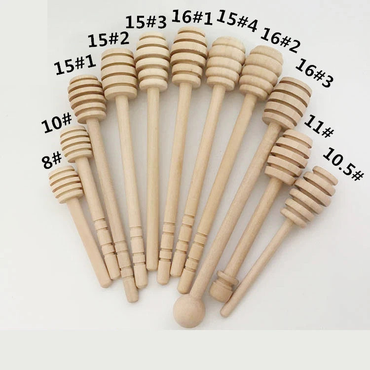 Custom Logo 8cm Wooden Honey Stir Bar Long Stick with Practical Mixing Handle Dipper for Kitchen Logo Gifts Kitchenware