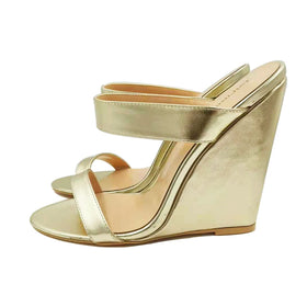 Large Size Fashion Gold Open Toe Slippers Wedge Mules High Heels Sandals for Women and Ladies
