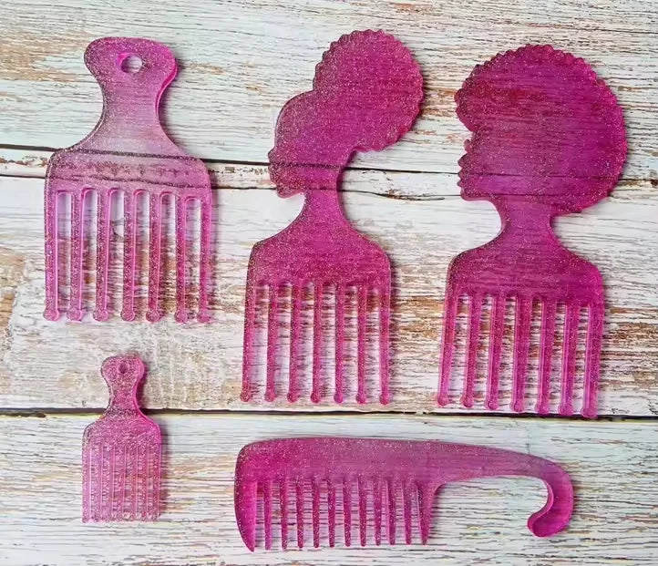 J267 Shiny DIY Woman Head Comb Mold Silicone Afro Puff Picks Molds