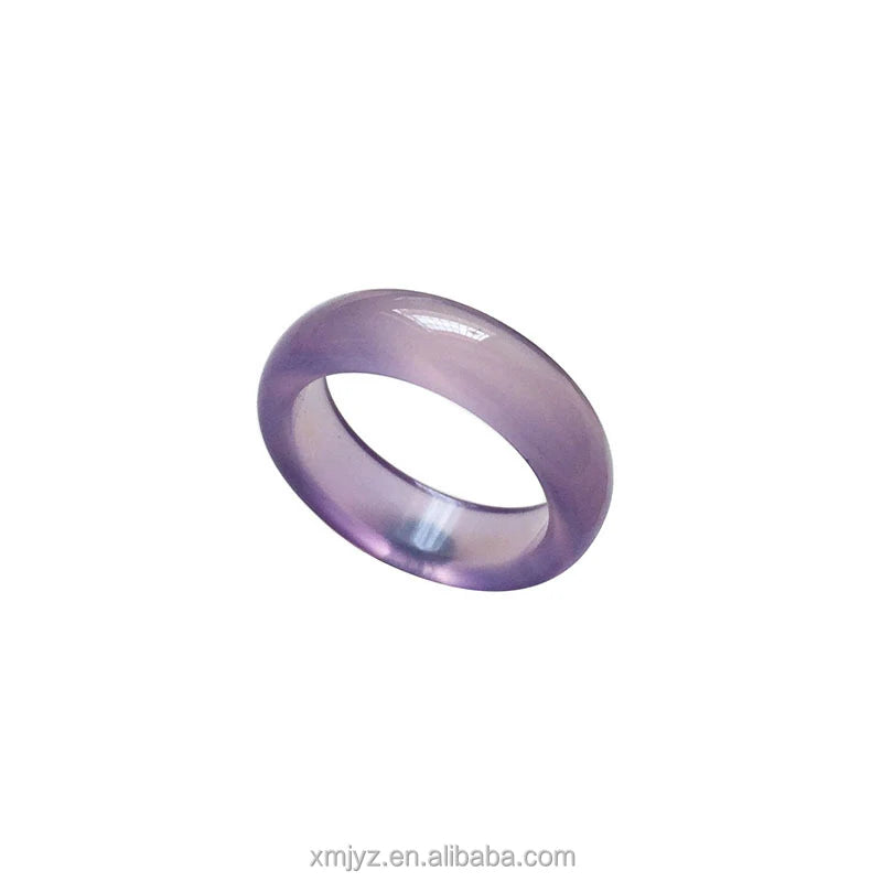 Certified Wholesale Purple Ice Agate Chalcedony Ring Jewelry Index Finger Jade Ring Violet Female Jade Ring