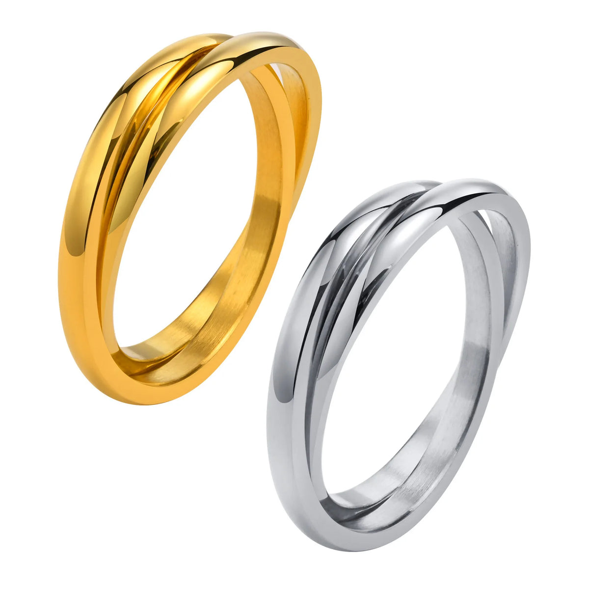 Joolim Jewelry Wholesale 18K Gold Plated Two Circle 2 PCS/Set Stainless Steel Rings for Women MegaBDM