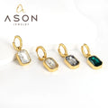 Ason Jewelry New Fashion Stainless Steel Square Zirconia Drop Earrings 18k Gold Plated Hoop Earrings for Women