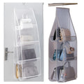 White Handbag Hanging Organizer with 8 Pockets Foldable Cloth Handbag Storage Bag for Family Closet Bedroom