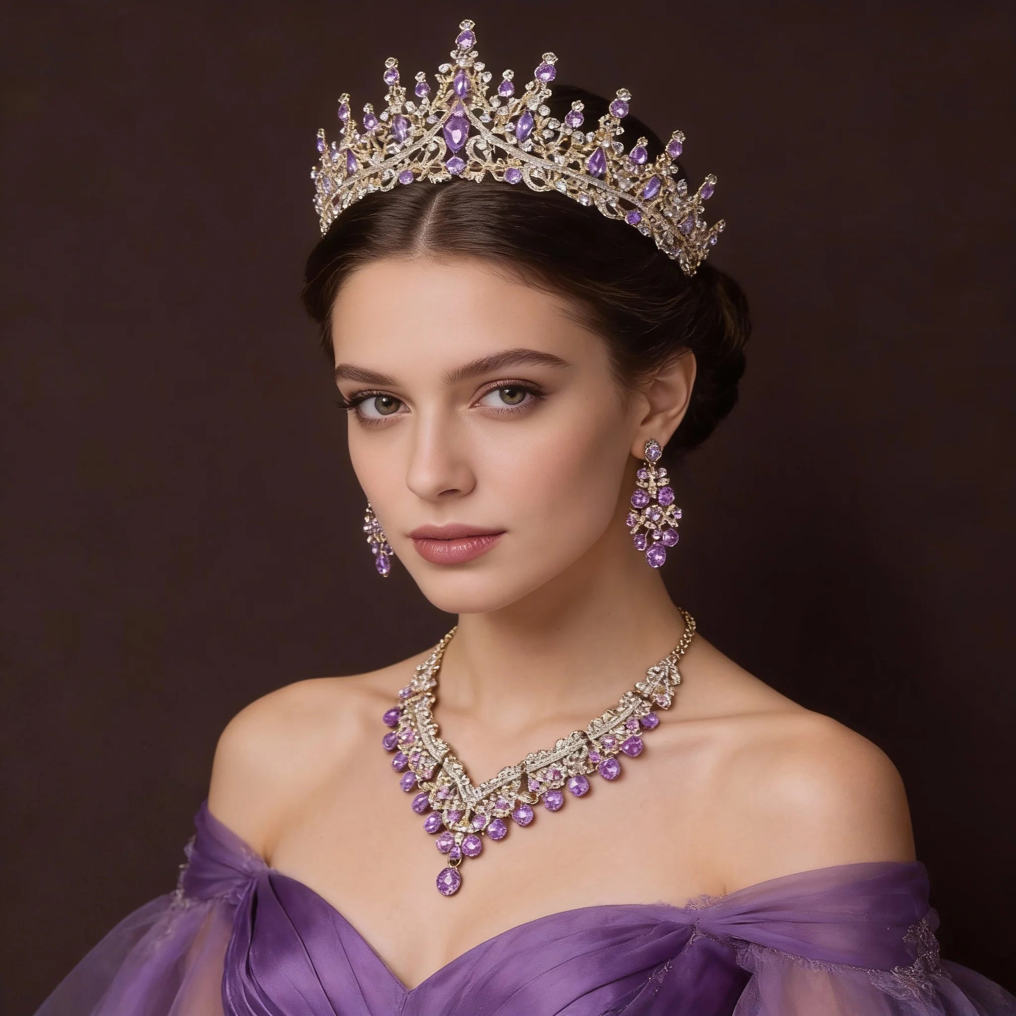Bridal Wedding Three-Piece Hair Crown Necklace & Earrings Set with Crystal Rhinestone Gold Plated Alloy Butterfly Design