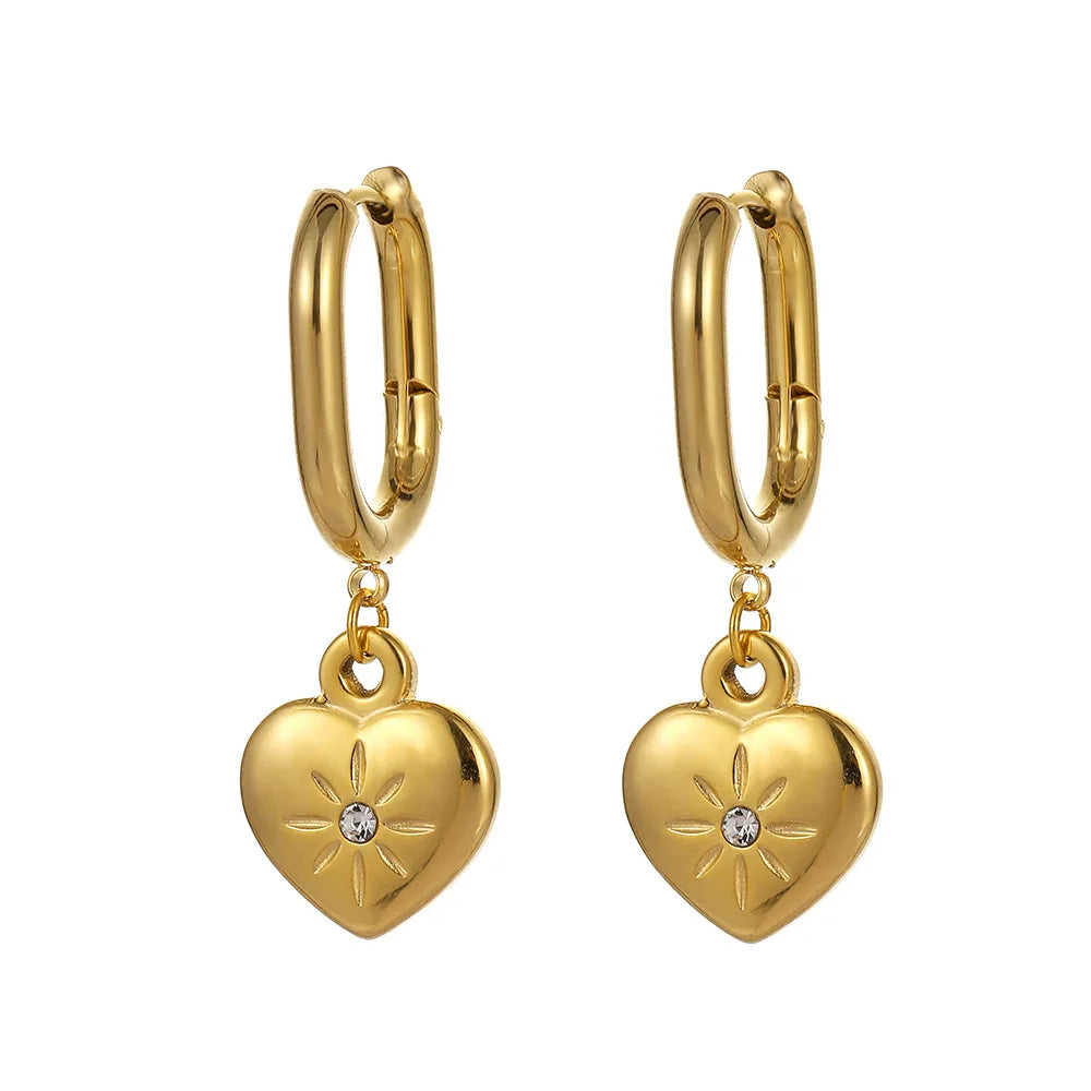 Go Party Delicate Stainless Steel Cubic Zirconia Ear Rings Star Ear Buckle Love Heart Pendant Hoop Earrings for Women