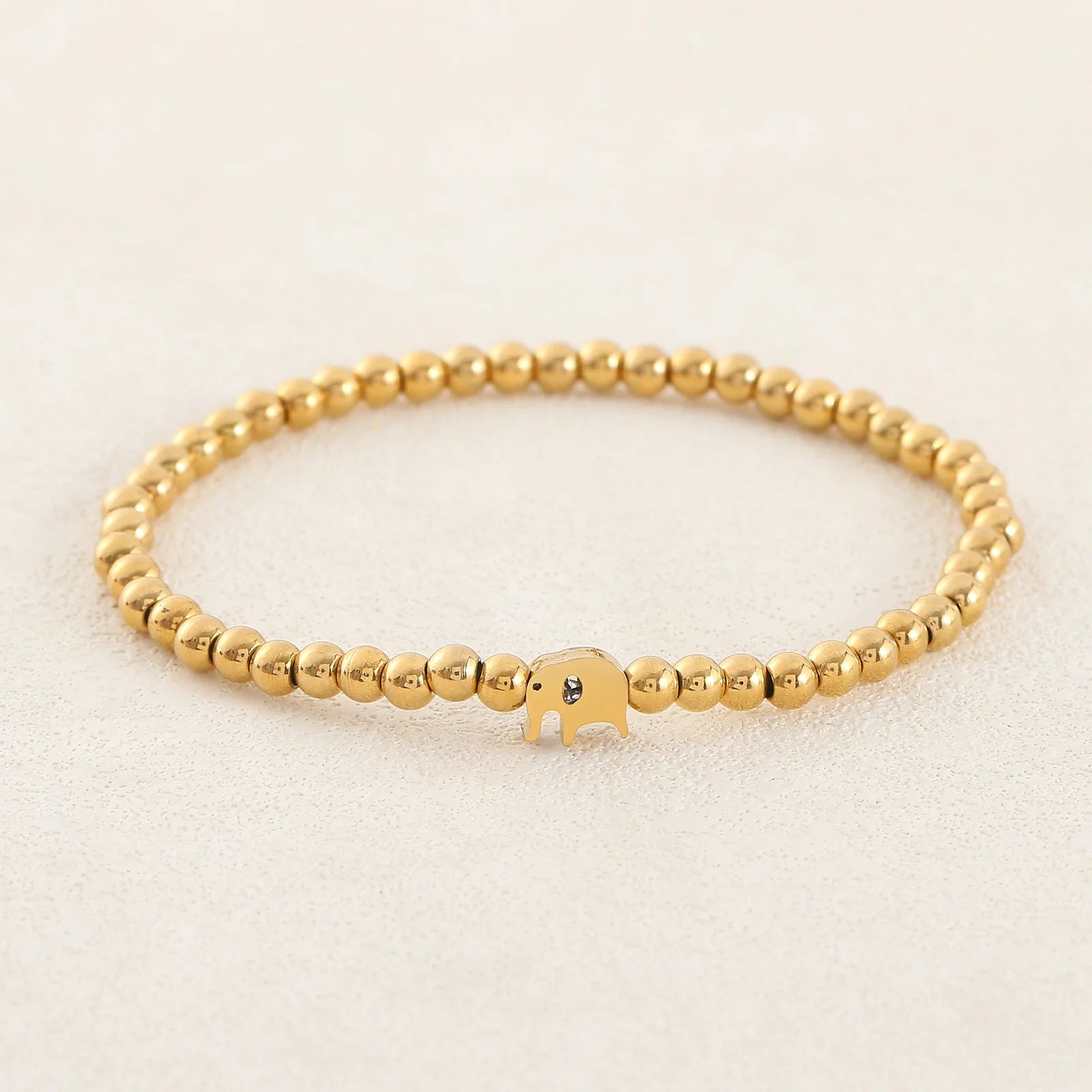 4MM Round Bead Ball Stainless Steel Stretch Bracelet Jewelry 18k Gold Plated Elephant Beaded Bracelet