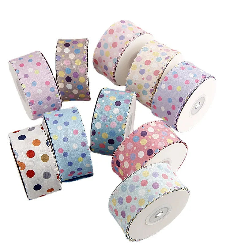 Rainbow Color Polka Dots Lace Print Webbing 38mm Single Face DIY Hair Accessories Clothing Gift Box Decorative Ribbons Children
