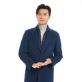 2023 Bosha Men's Custom Long Wool Coat Ocean Blue With Single Breasted Closure and Turn-Down Collar
