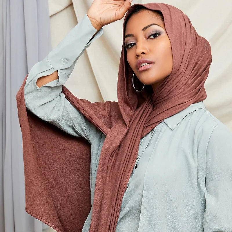 YW125# Plain Color Long Shawl Scarves Jersey Hijab Muslim Soft Headscarf Women Black Turban Tie Headband HeadWrap Foulard