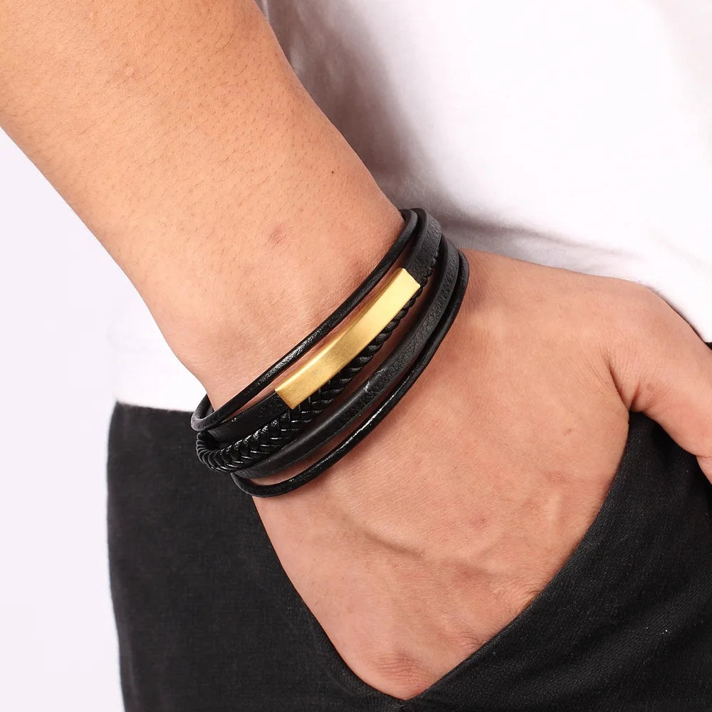 Hot Sale Fashion  Leather Bracelets & Bangles Handwoven Matte Braided Jewelry for Men Factory Wholesale Charm Bracelets