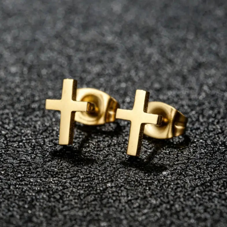 Dainty Female Gift 18K Gold Silver Rose Plated Stainless Steel Small Cross Stud Earrings Jewelry for Women