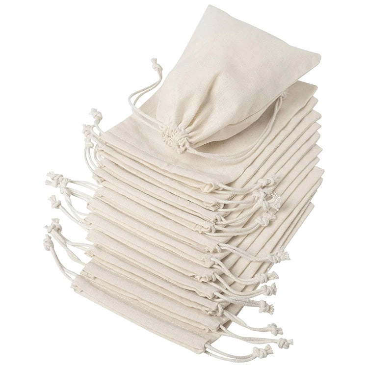 Custom Printed Large Natural 100% Organic Muslin Cloth Drawstring Bag Small Bulk Cotton Muslin Bags With Logo