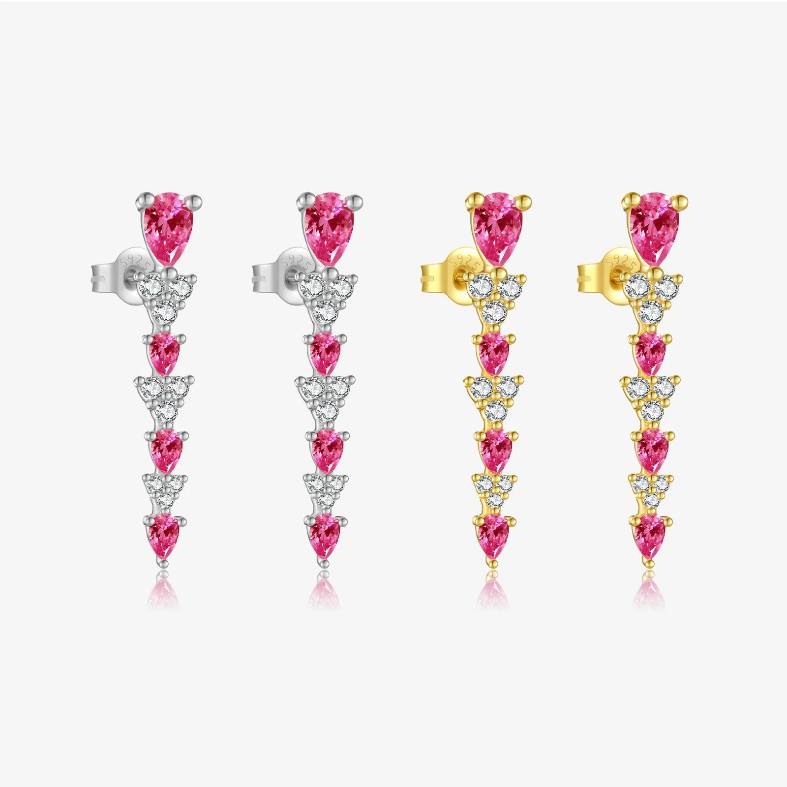 FUAMAY Fashion Luxury Party Drop Earrings 18K Gold Plated 925 Sterling Silver Dainty Trio and Rose CZ Gradient Earrings Women