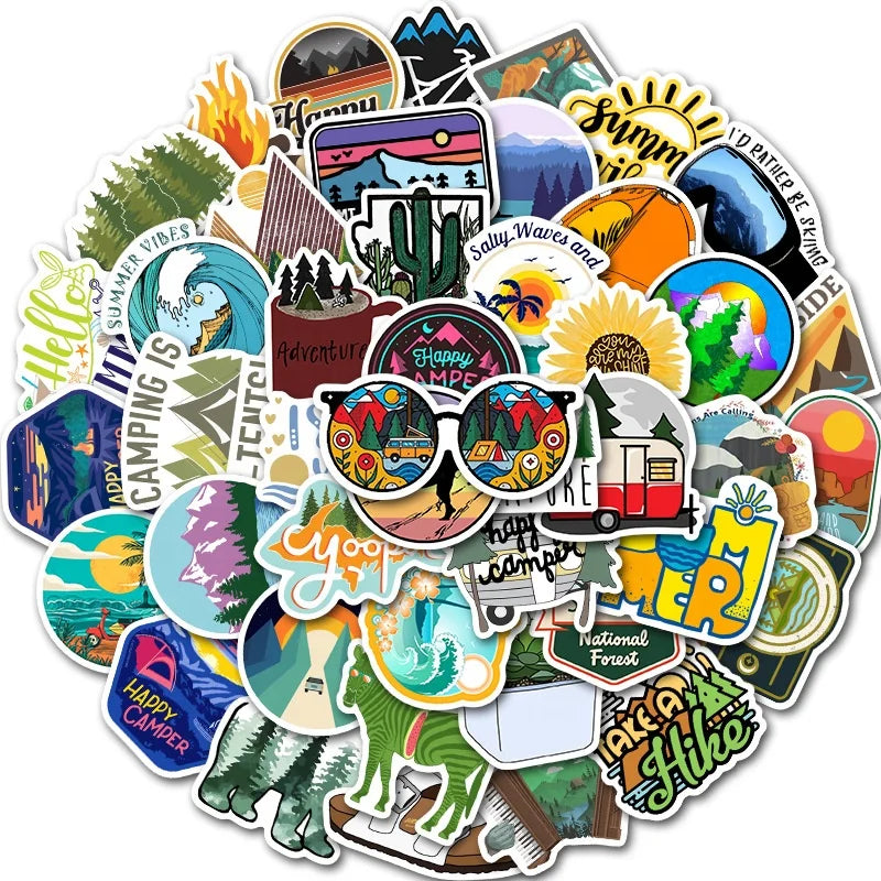 Vi- Zhaobao 50pcs Die Cut Outdoor Travel Sticker Pack  for Kids Skateboard Phone  Laptop Luggage Random Stickers