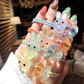 Hot Selling Cute Cartoon Rabbit Hair Ring Simple Transparent Jelly Bead Hair Rope Fresh Forest Hair Accessories