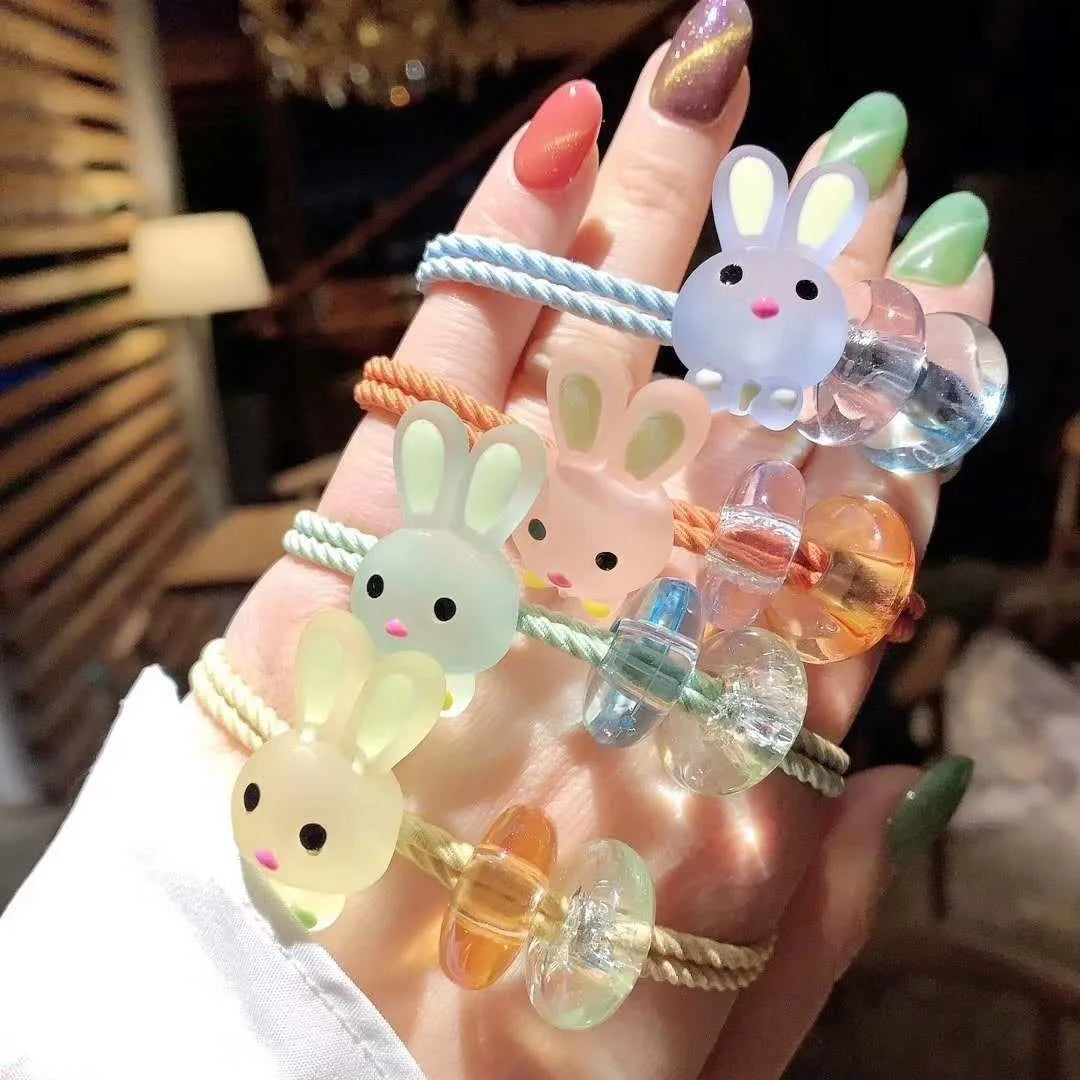 Hot Selling Cute Cartoon Rabbit Hair Ring Simple Transparent Jelly Bead Hair Rope Fresh Forest Hair Accessories