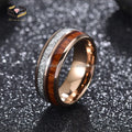 Unisex Rose Gold Tungsten Men's Wedding Ring Meteorite Koa Wood Inlay Geometric Religious Trendy Anniversary Engagement Gift