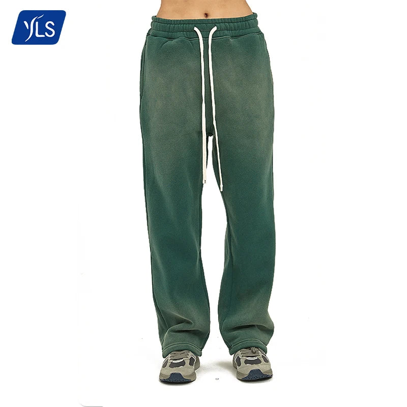 YLS Custom Men's Streetwear Sweatpants Mid Boot Cut Vintage Distressed Acid Wash Flare Design Cotton Polyester Boot Cut Vintage