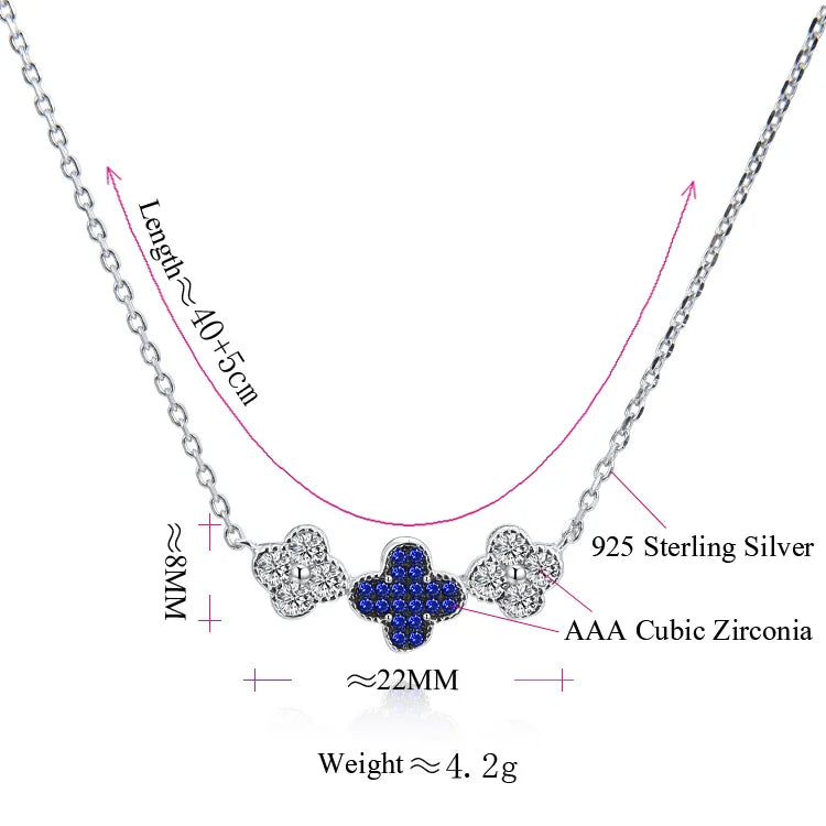 Valentines Gift Women Jewelry Lucky Four Leaf Clover Zircon Stone Necklaces Beautiful 925 Sterling Silver Pendant Necklace