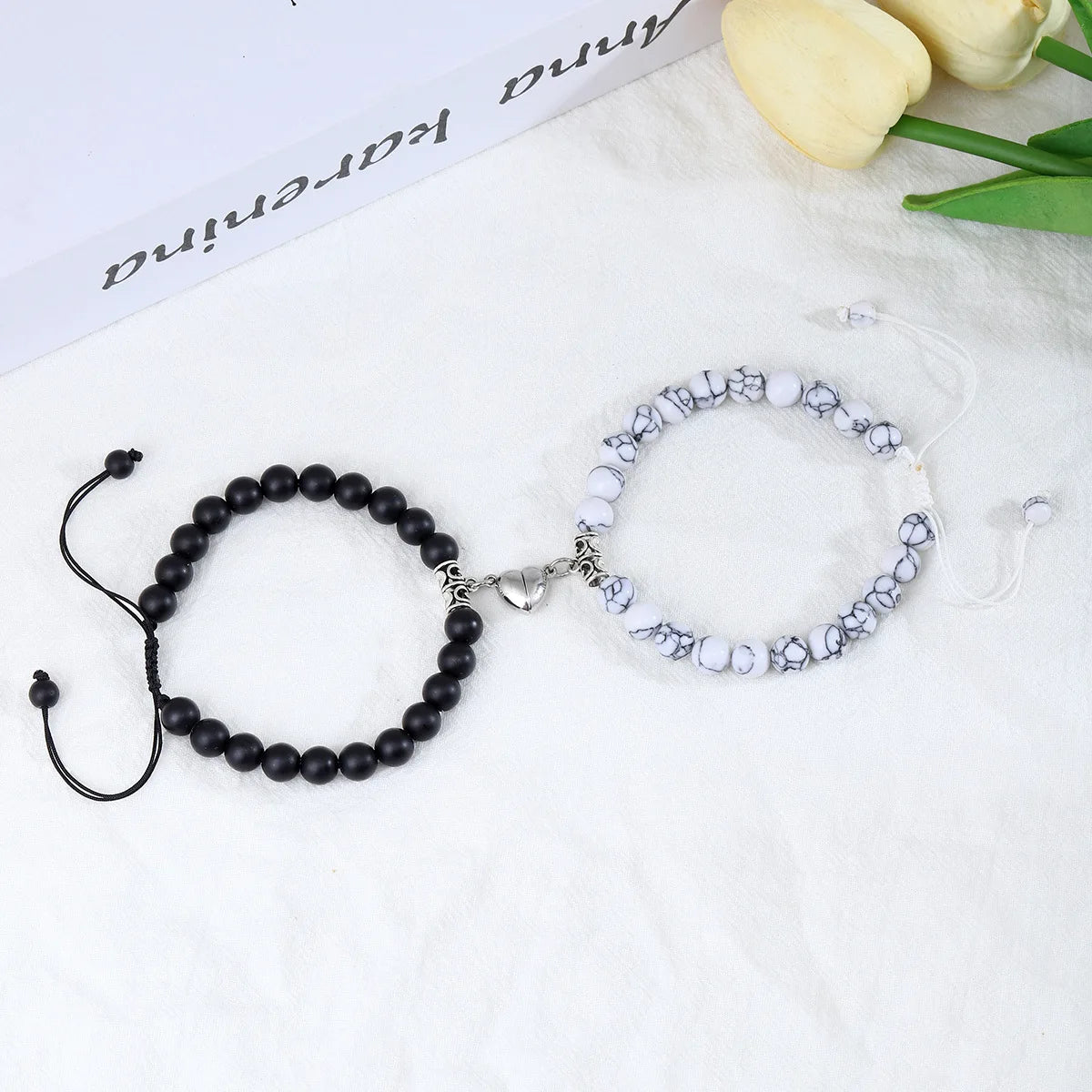 SC Popular Creative Natural Stone Bracelet Trendy Turquoise Beaded Bracelet Fashion Magnetic Heart Bracelet Set for Couple