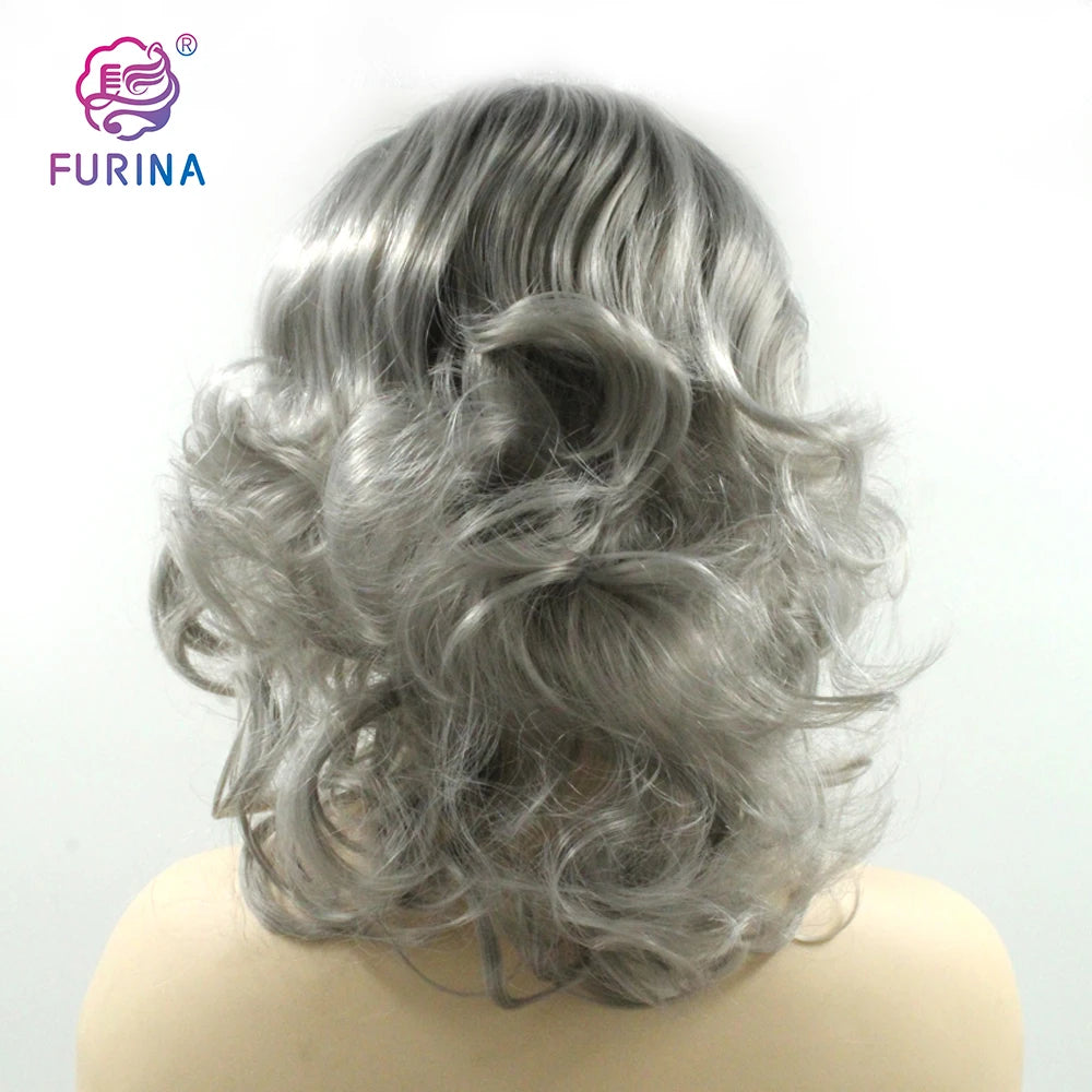 Tangle Free Synthetic Lace Wig Wholesale Short Mixed Grey Fashion Luxury Cheap Synthetic Wigs for Women