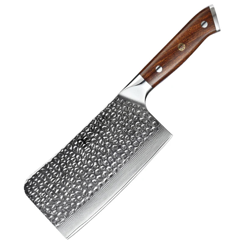 Professional Damascus Steel Kitchen Chopping Chopper Knife with Desert Iron Wood Handle