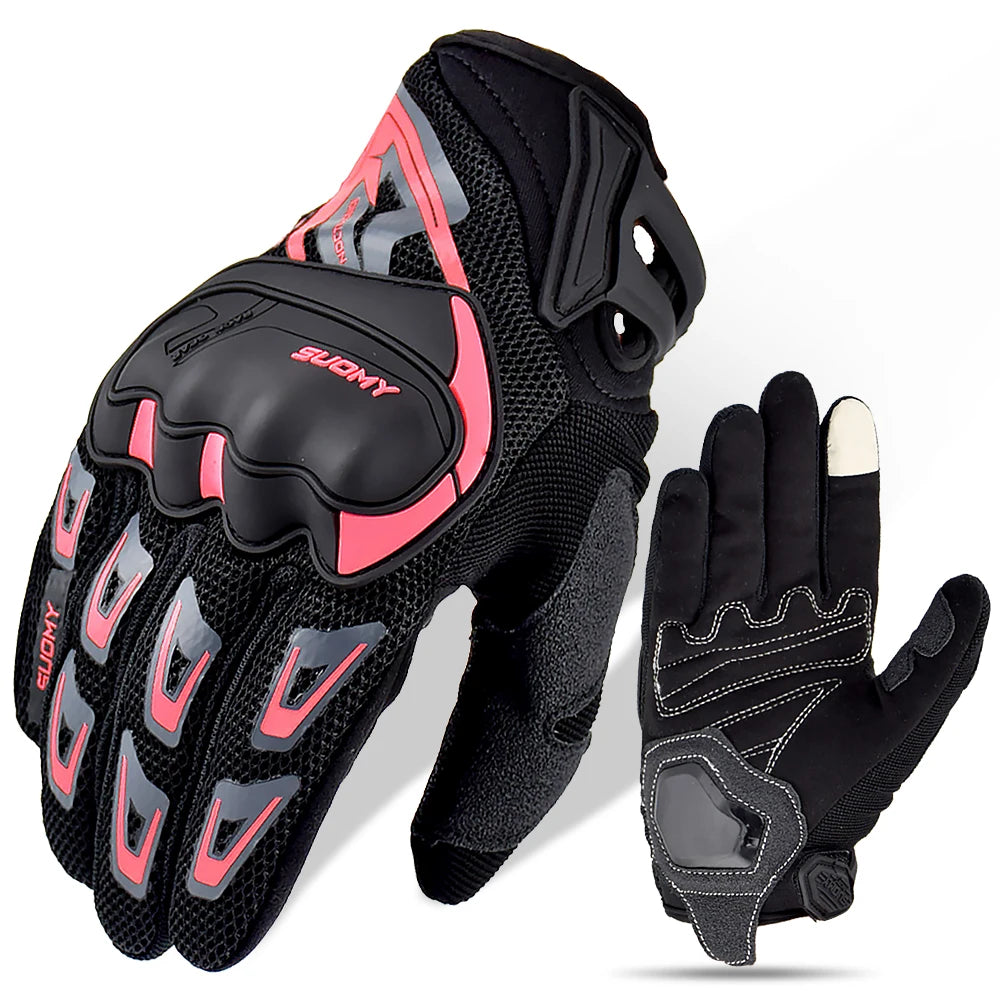 SUOMY Lady Summer Motorcycle Gloves Women Teens Girls Full Finger Moto Racing Touch Screen Motocross Gloves Female Pink S-XXL MegaBDM