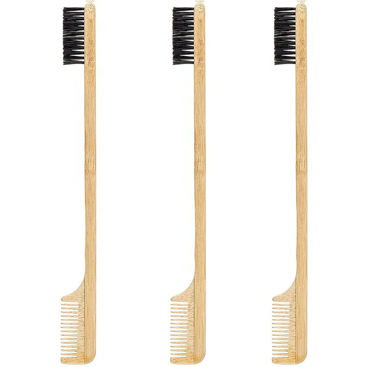 Eco Friendly  Bamboo Afro Hairdressing Hair Beauty Double Sided Hair Edge Control Comb and Brush Teasing Brush