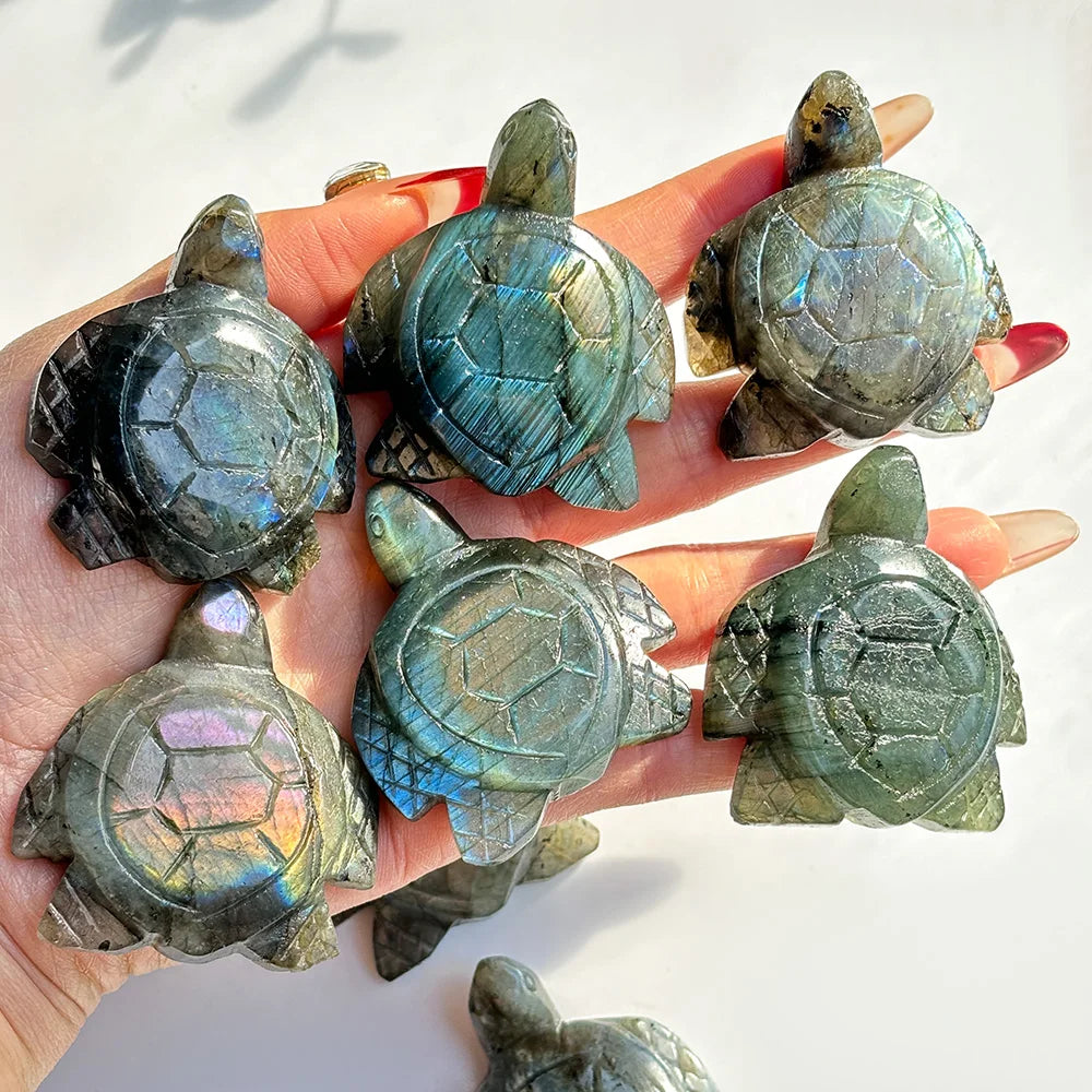 Wholesale Natural Stone Labradorite Turtle Crystal Carvings Engraved Animal Model for Interior Decoration