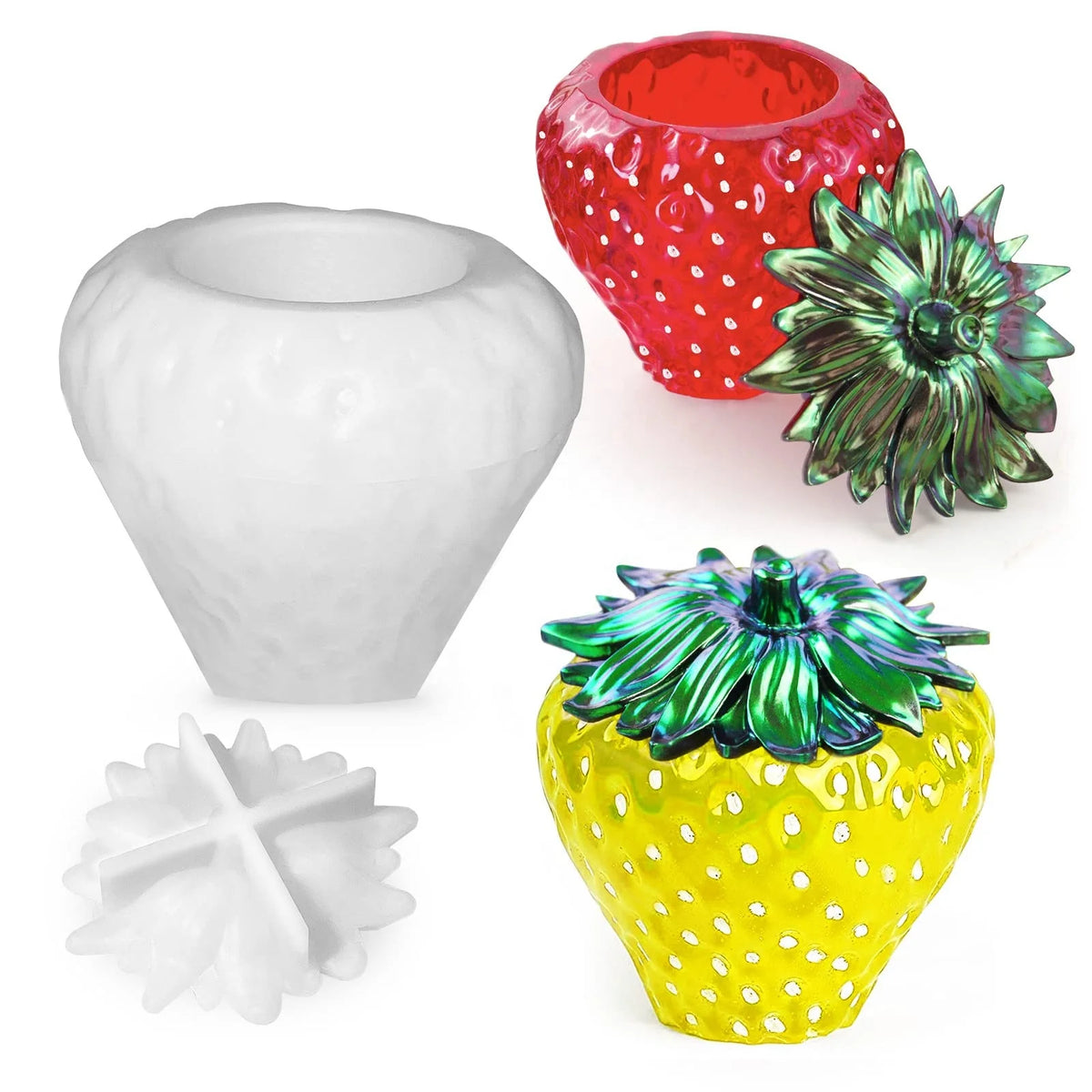 DM758 Strawberry Jar Epoxy Resin Molds Storage Bottle Candle Holder Candy Container Trinket Box Silicone Mould with Lids