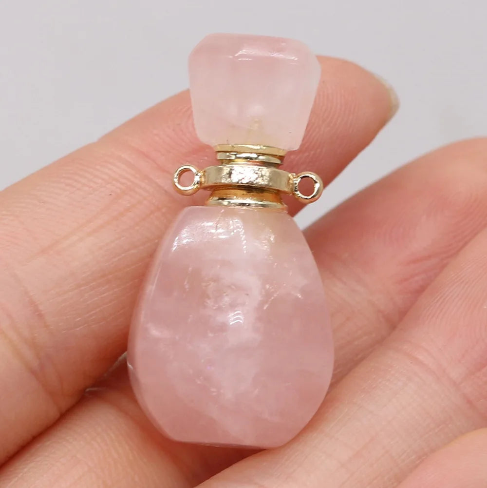 Hongzhuo Natural rose quartz perfume bottle crystal pendant healing crystal bead crafts for gifts