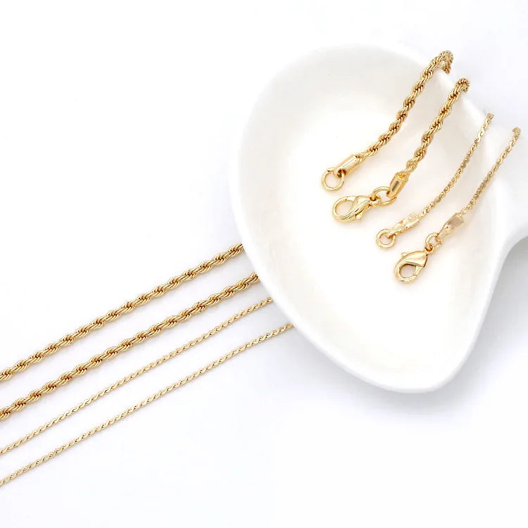 Wholesale Fashion Design Jewelry Necklace 14K Gold Plated 1mm 2mm Twisted Shape Fried Dough Twists Necklace for Men and Women