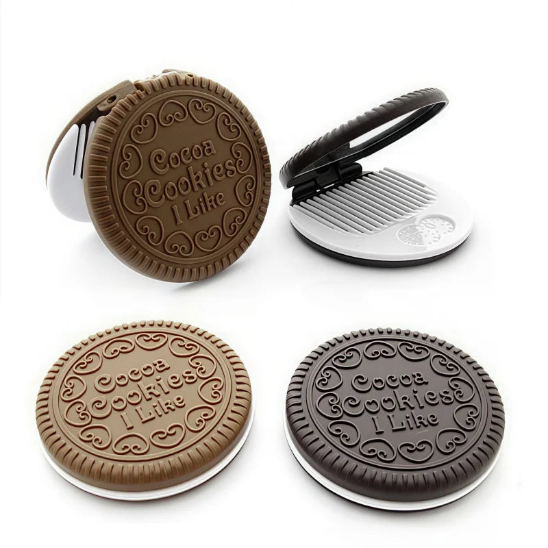 Hot-selling Interesting Cookie Shaped Comb With Mirror Portable Folding Round Mirrors Makeup Lovers Handheld Mirror