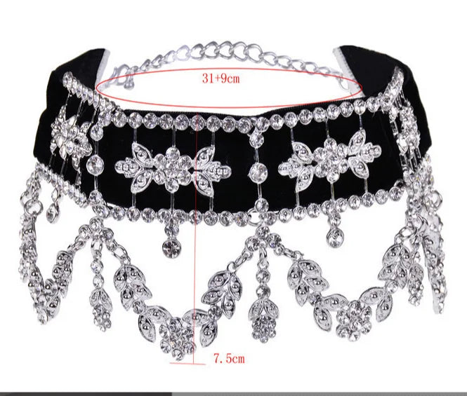 New Design Fashion Woman Choker Black Punk Short Chain White Rhinestone Necklace Jewelry for Party