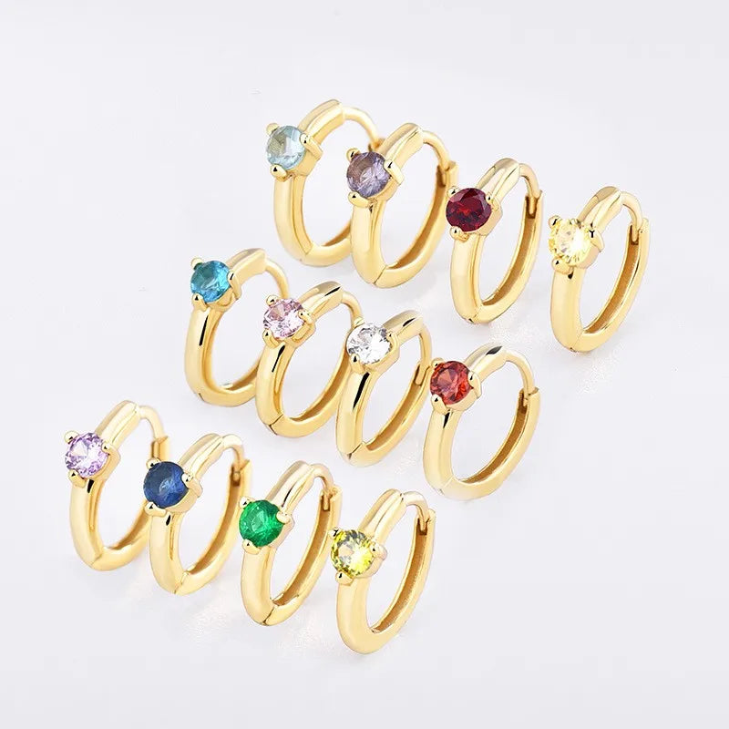 Luxury 18k Gold PVD CZ Gemstone 925 Sterling Silver Birthstone Huggie Hoop Earrings for Women Girls