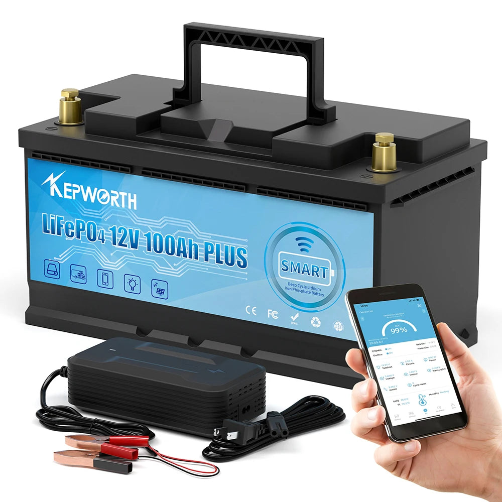 Free Shipping No Tax EU US Stocks 12V 120Ah Deep Cycle LiFePO4 bluetooth Battery BMS Lithium Iron Phosphase Solar Home Energy