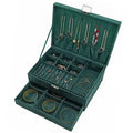 Dark Green Velvet Jewelry Rings Necklace Bangles Accessory Storage Display Box With Drawer