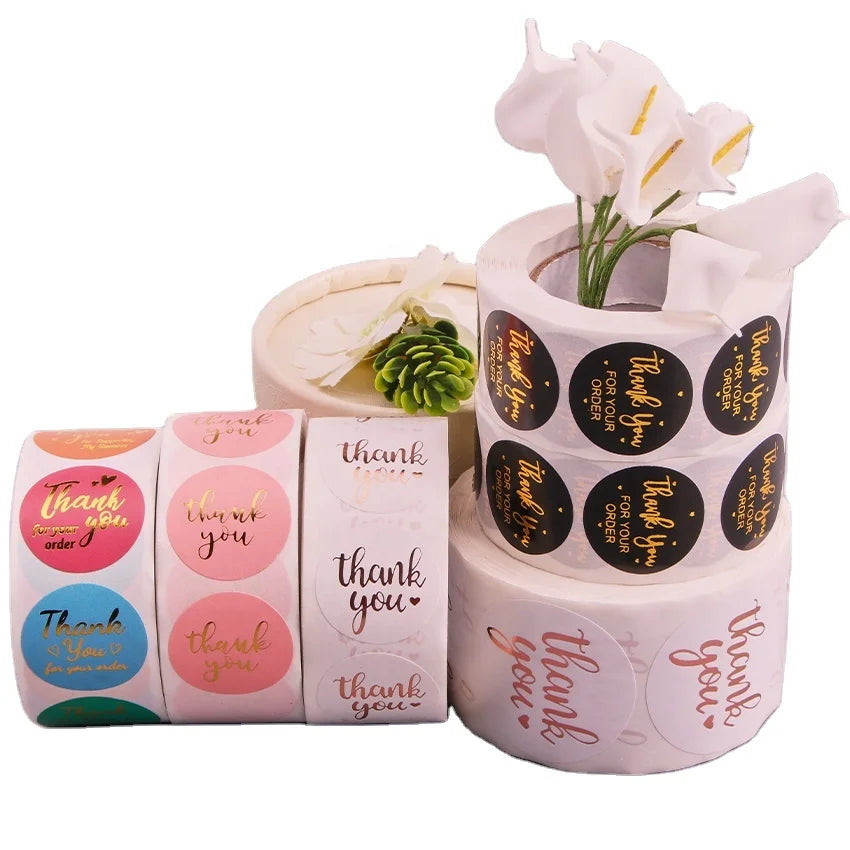 Supporting My Small Business JingSheng Waterproof Paper Round 500 Labels Per Roll Baking Gold Foil Thank You Stickers