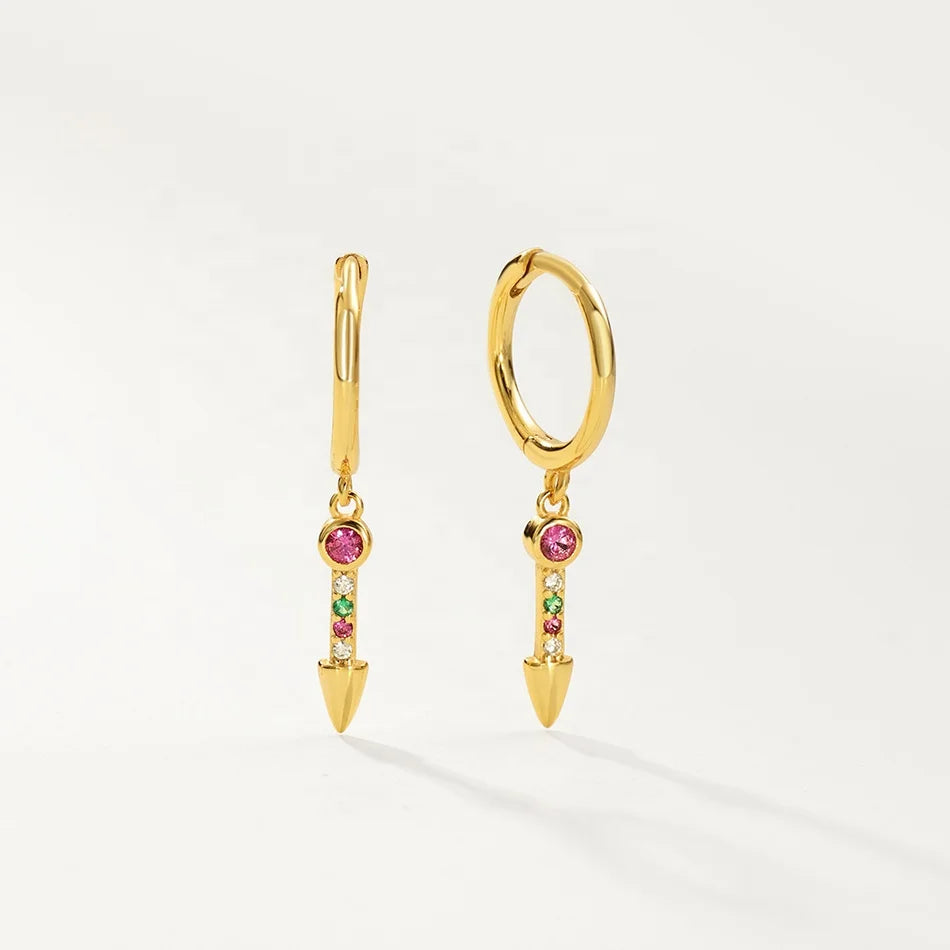 Nagosa Nickel Free 925 Sterling Silver 18k Gold Vermeil Cubic Zirconia Rivets Spike Dangle Hoop Earrings