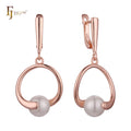 FJ Fallon Fashion Jewelry Pearl Drop Earrings Plated in Rose Gold Brass Based