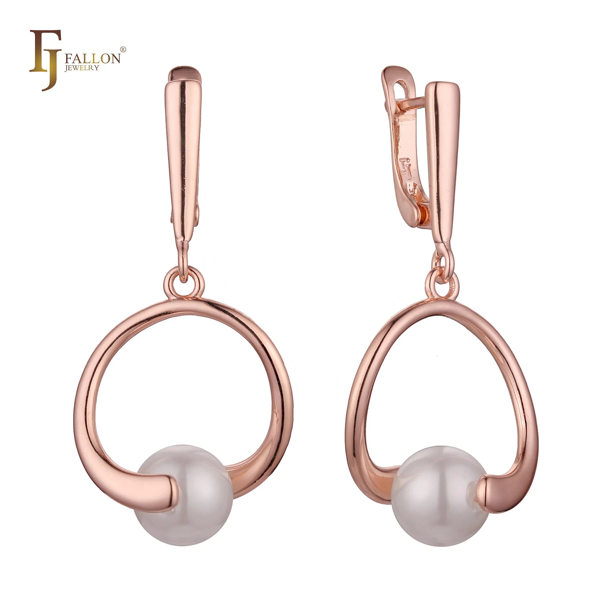 FJ Fallon Fashion Jewelry Pearl Drop Earrings Plated in Rose Gold Brass Based
