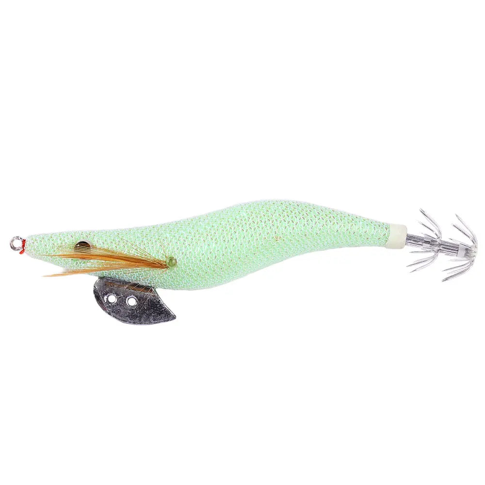 Wholesale 2.0# 2.5# 3.0# 3.5# 4.0# Artificial Hard Baits Luminous White Wooden Shrimp Squid Jig Fishing Lures
