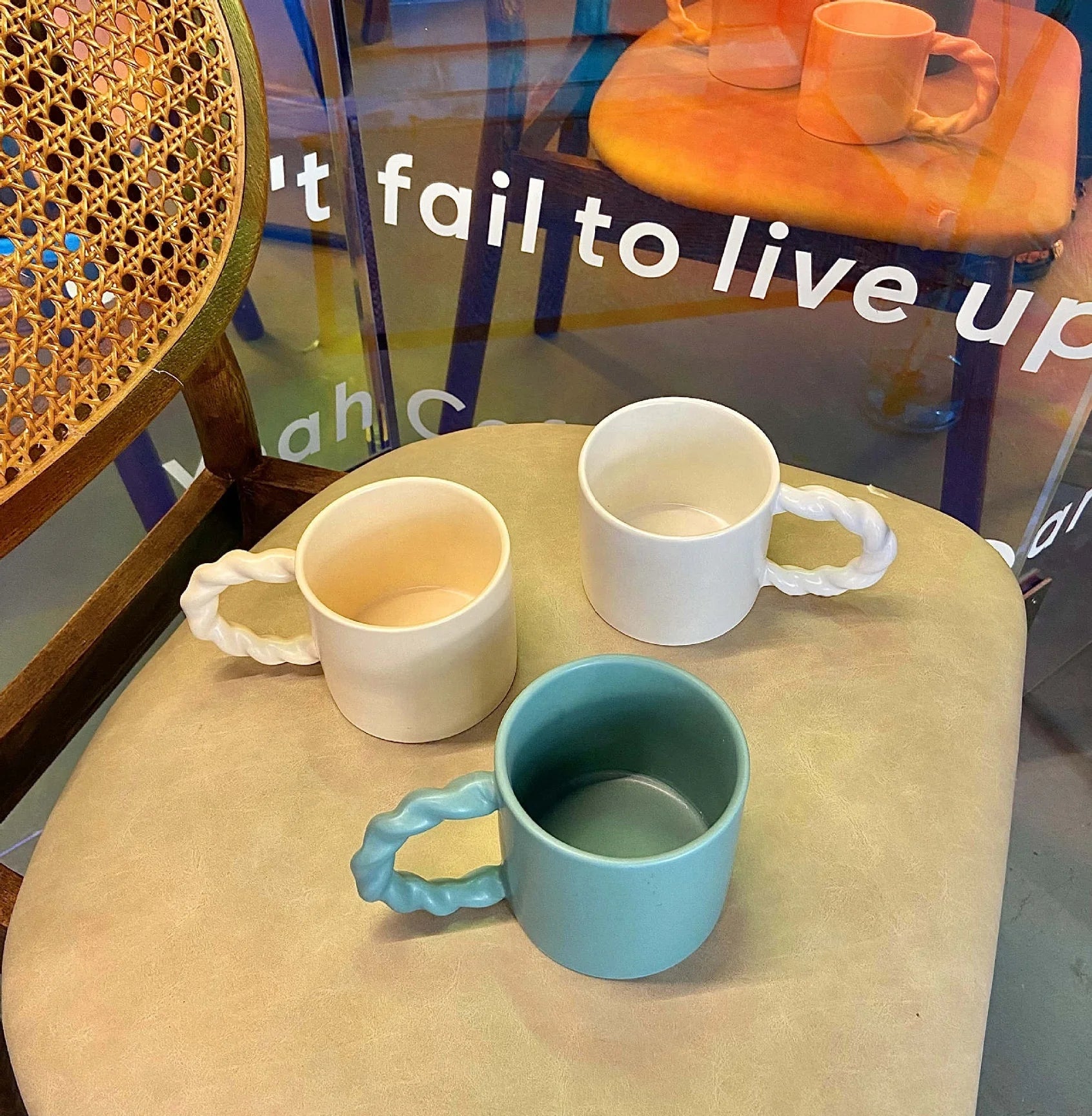 Hot Korean Ins Wind Net Red Blogger Ceramic Twist Handle Mug Girl Coffee Couple Cup Simple Water Cup