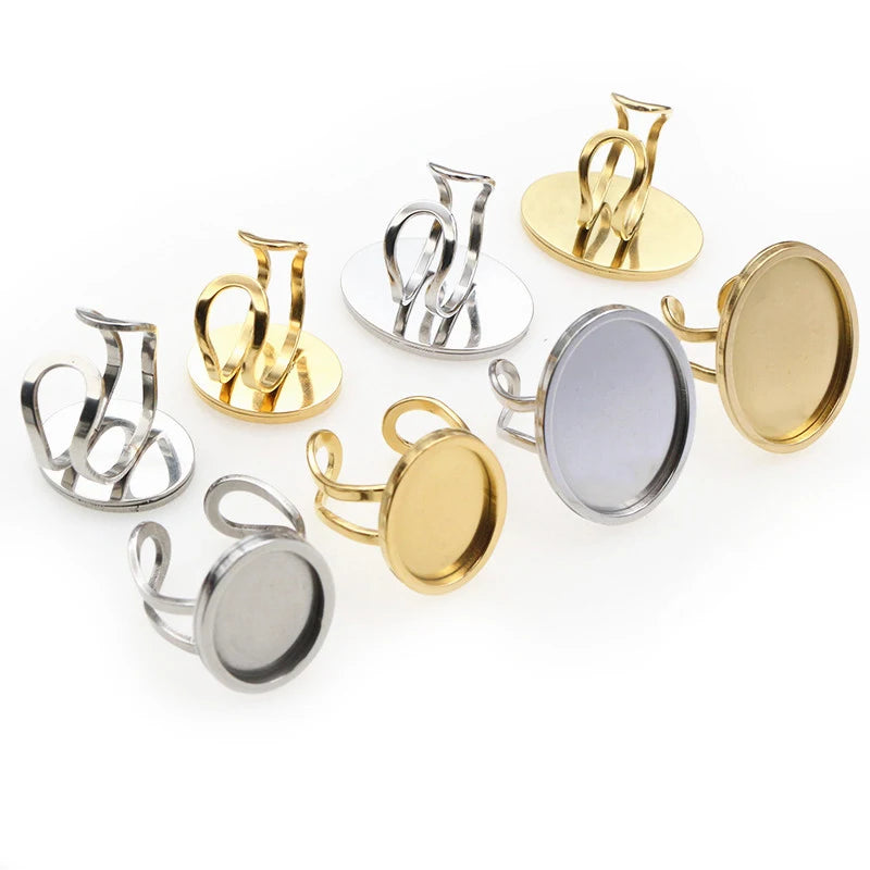 5pcs/Lot 13x18mm 18x25mm Inner Size Oval Stainless Steel Adjustable Ring Settings Blank BaseFit 20mm Glass Cabochons Ring Bez