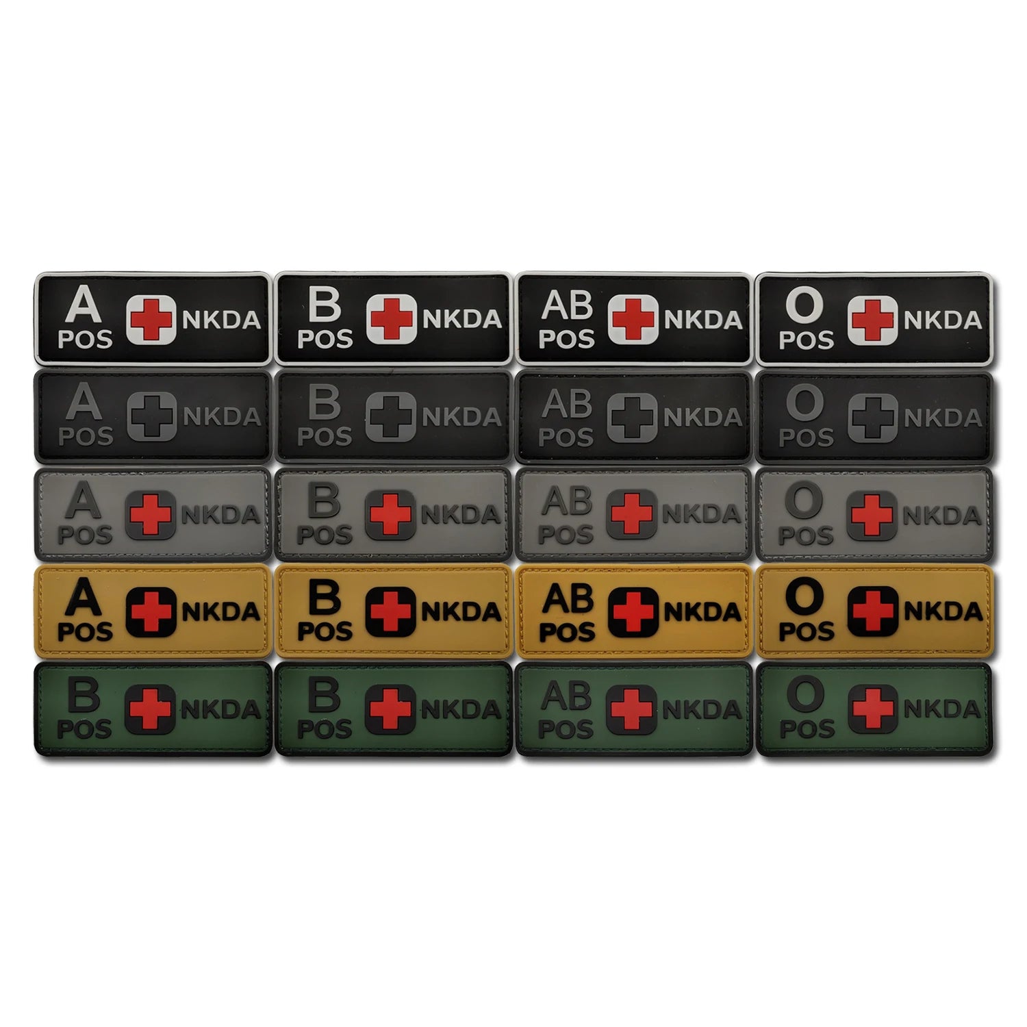 Wholesale Large Blood Type Luminous PVC A+ B+ AB+ O+ Tactical Morale Badge Hook and Loop Patches
