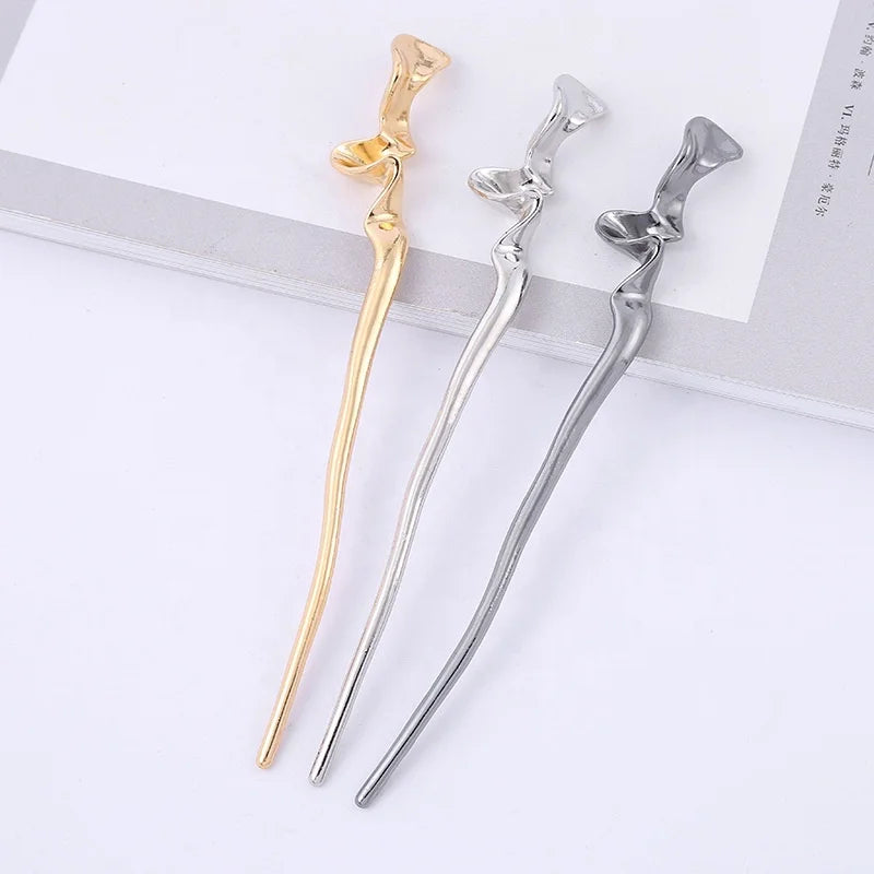 Vintage Wavy Hair Stick Wand Chop Hair Pin Girls Metal Hairpins Geometric Line Hair Chopsticks Accessories for Women