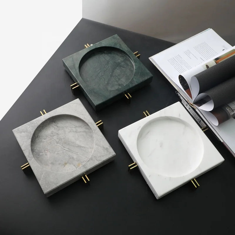 High-end Modern Natural Marble Stone Smokeless Cigar Ashtray Ash Tray Luxury Big Ashtray Decoration Plate